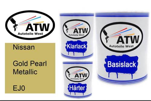 Nissan, Gold Pearl Metallic, EJ0: 1L Lackdose + 1L Klarlack + 500ml Härter - Set, von ATW Autoteile West.